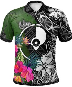 White Turtle Plumeria Banana Leaf Polo Shirt From Yap