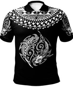 White-Black Polynesian Shark Tattoo Polo Shirt For Gifts - 3D Printed Polo Shirts