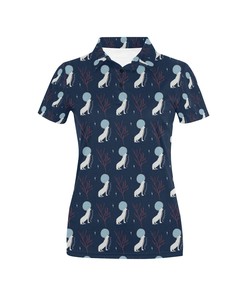 Wolf Moon Print Women'S Polo Shirt For Wolf Lovers