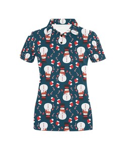 Women'S 3D Snowman Print Polo Shirt - Cozy Gift For Fans Of Snowmen