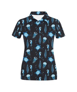 Women'S All Over Print Polo T-Shirt With Jelly Fish And Sea Horse Print Design Featuring Sea Turtle Polo Shirt Ideas