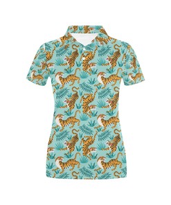 Women'S Fun And Festive Tiger Print Polo Shirt With Polo Collar