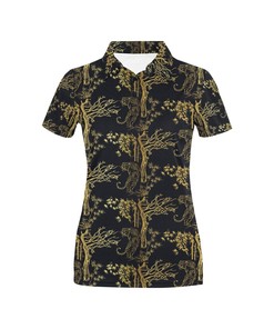 Women'S Gold Tiger All Over Print Polo Shirt - Animal-Inspired Glam Design With Polo Collar
