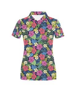 Women'S Hibiscus Print Polo Shirt - Perfect For Fans Of Hibiscus