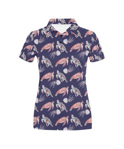 Women'S Jelly Fish & Sea Turtle Polo Shirt