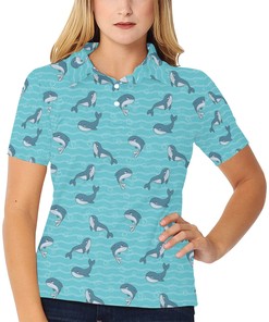 Women'S Polo Shirt With Custom Whale Print Design