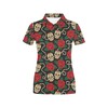 Women'S Red Rose Sugar Skull Polo Shirt - Romantic And Edgy Design