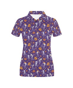 Women'S Skeleton Halloween Dance Print Polo Shirt - Gift For Fans Of Skulls And Spooky Occasions