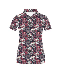 Women'S Sugar Skull 3D Polo Shirt - Unique And Playful Design For Fans Of Sugar Skulls