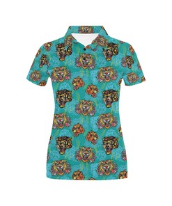 Women'S Tiger Head Tattoo 3D Polo Shirt - Unique And Cool Design