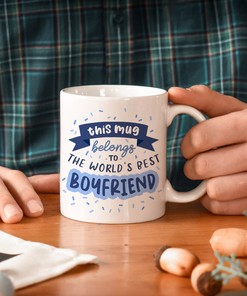World's Best Boyfriend Mug Gift for Him - Cute Blue Mug with Funny Design Included