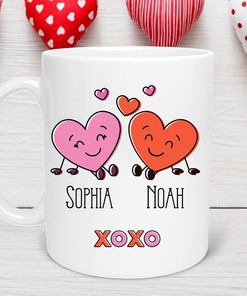 XOXO Custom Valentines Day Mug for Her - Personalized Name Mug with Romantic Valentine's Day Quotes