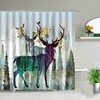3D Animal Bath and Shower Curtain, Elk Floral Moose Deer Print, Waterproof Fabric