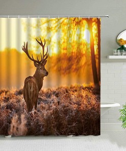 3D Animal Shower Curtains, Elk Floral Moose Deer Print, Waterproof Fabric for Bathroom Decor
