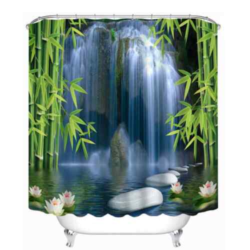 3D Bamboo Forest Waterfall Shower Curtain For Bathroom Decor