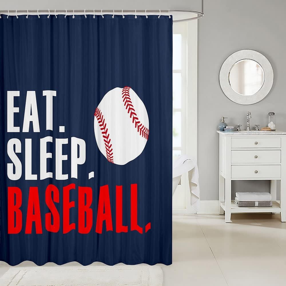 3D Baseball Sports Shower Curtain For Sports Lovers Bathroom Decor