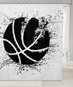 3D Basketball Print Shower Curtain For Kids & Teens - Splashed Ink Black And White Decor