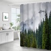 3D Bathroom Shower Curtain With Misty Forest Jungle Pine Tree Print For A Relaxing Escape