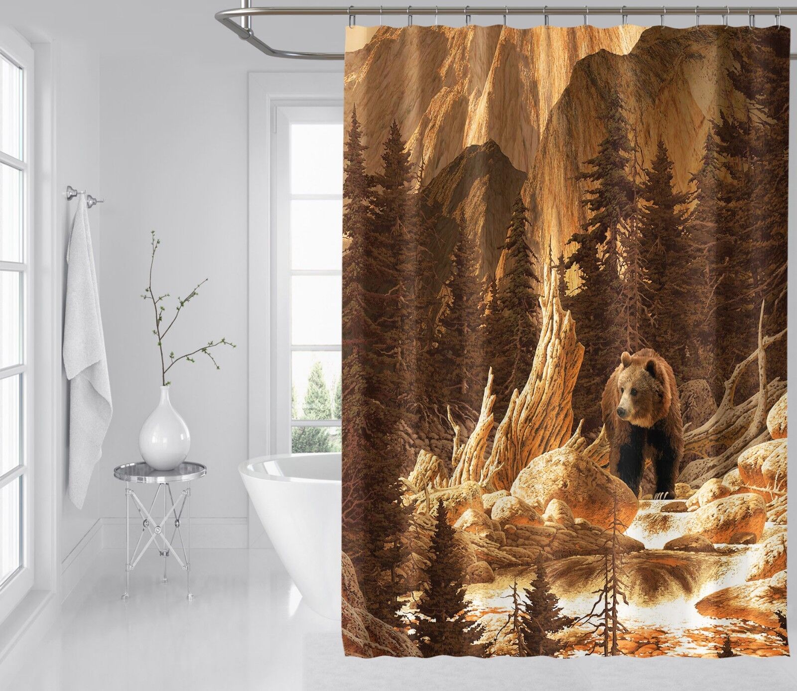 3D Bear Forest Shower Curtain - Cute Animal Prints