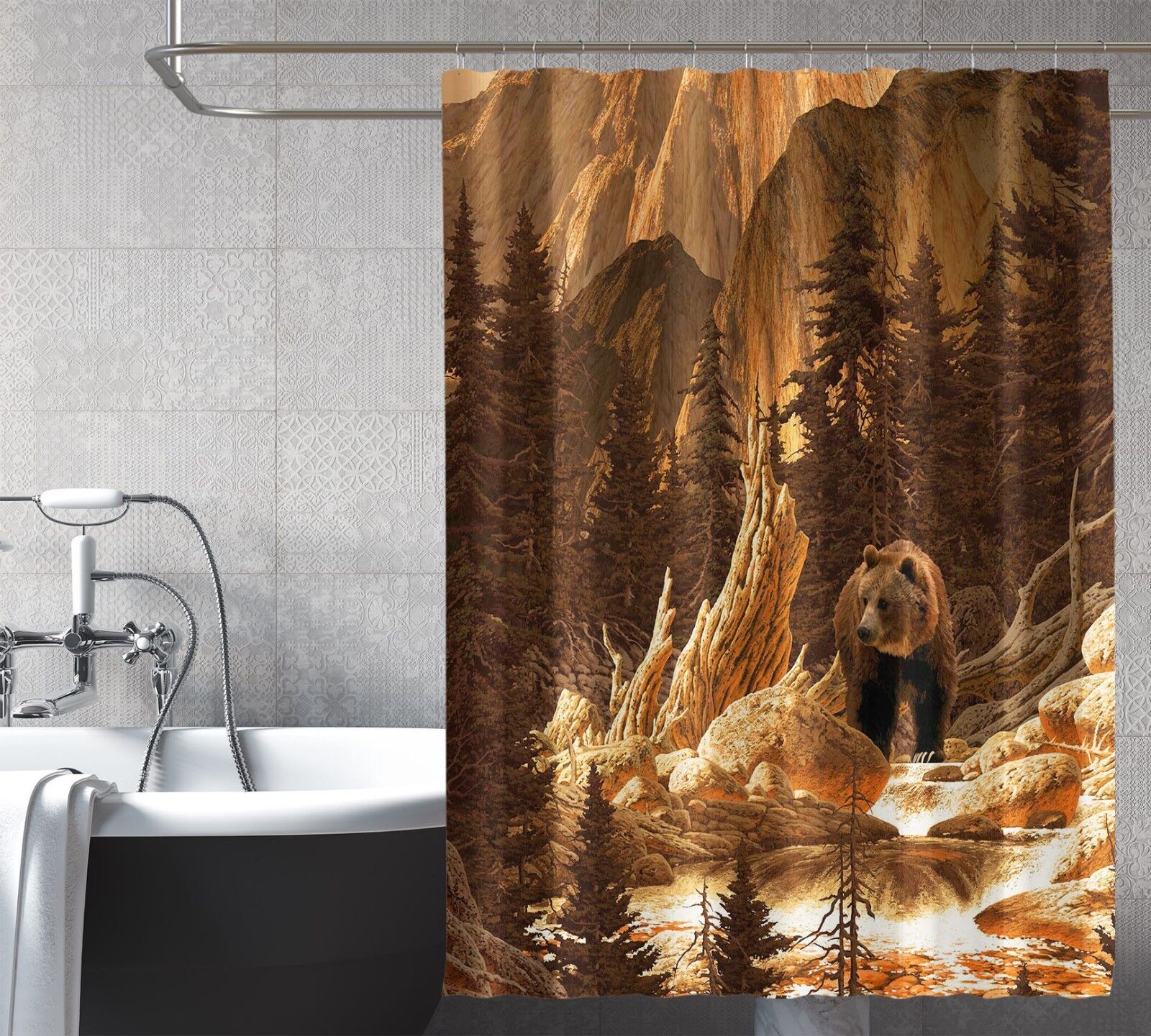 3D Bear Forest Shower Curtain - Cute Animal Prints - Image 2
