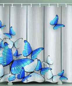 3D Blue Butterfly Shower Curtain, Waterproof Decoration for Bathroom