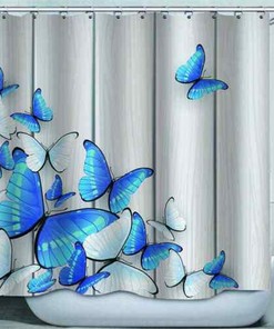 3D Blue Butterfly Shower Curtain, Waterproof Decoration for Bathroom