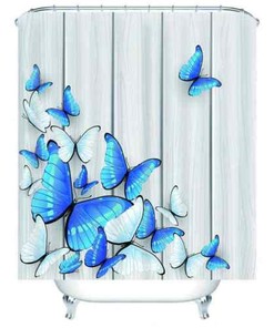 3D Blue Butterfly Shower Curtain, Waterproof Decoration for Bathroom