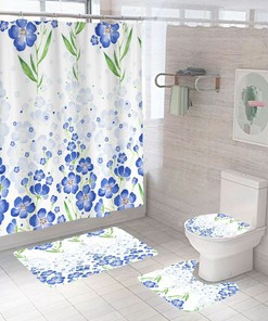 3D Blue Flower Bush Shower Curtain - Nature Prints