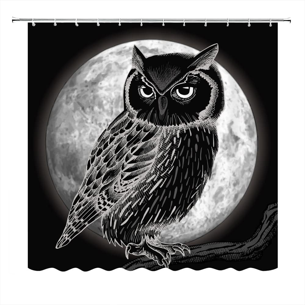 3D Boho Owl Shower Curtain Moon Safari Bird Animal Curtains for Bathroom Decor