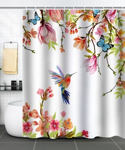 3D Butterfly Flower Shower Curtain For Vintage Bathroom Style