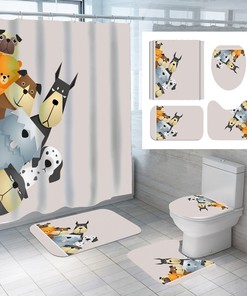 3D Cartoon Dog Animal Print Shower Curtain Set With Curtain Full Size