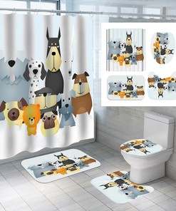 3D Cartoon Dogs Snowflake Print Shower Curtain Set For Kids Bathroom