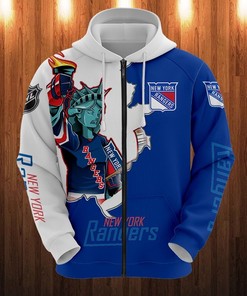 3D Cartoon Graphic Zip Hoodie - All Over Print Hoodie For Fans Of New York Rangers