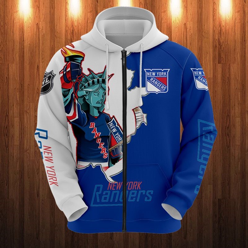 3D Cartoon Graphic Zip Hoodie - All Over Print Hoodie For Fans Of New York Rangers