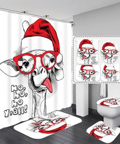 3D Christmas Giraffe Animal Shower Curtain - Festive Animal Prints