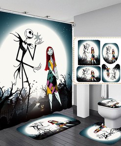 3D Christmas Moon Skull Anime Shower Curtain - Festive And Gothic Prints