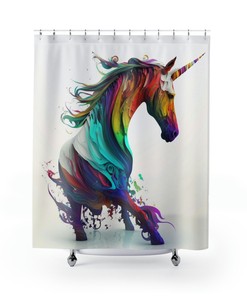 3-D Colorful Unicorn Shower Curtain For Magical Decor In Girls Bathroom