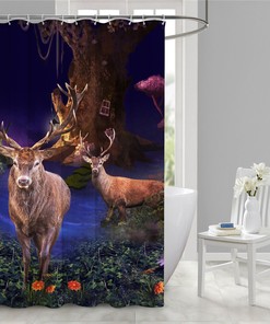 3D Deer Elk Animal Grass Shower Curtain - Animal Prints And Nature Patterns