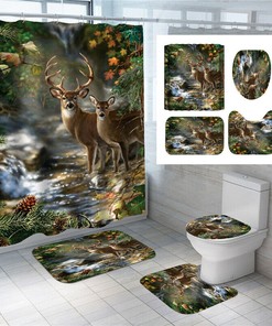 3D Deer Elk Animal Print Shower Curtain for a Unique and Modern Bathroom Look