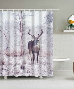 3D Deer Elk Grassland Forest Animal Shower Curtain - Animal Prints And Nature Patterns