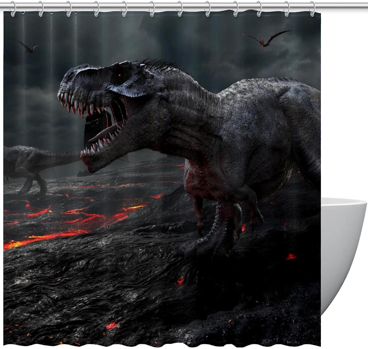 3D Dinosaurs Shower Curtain - Fun And Cute Dinosaur Prints
