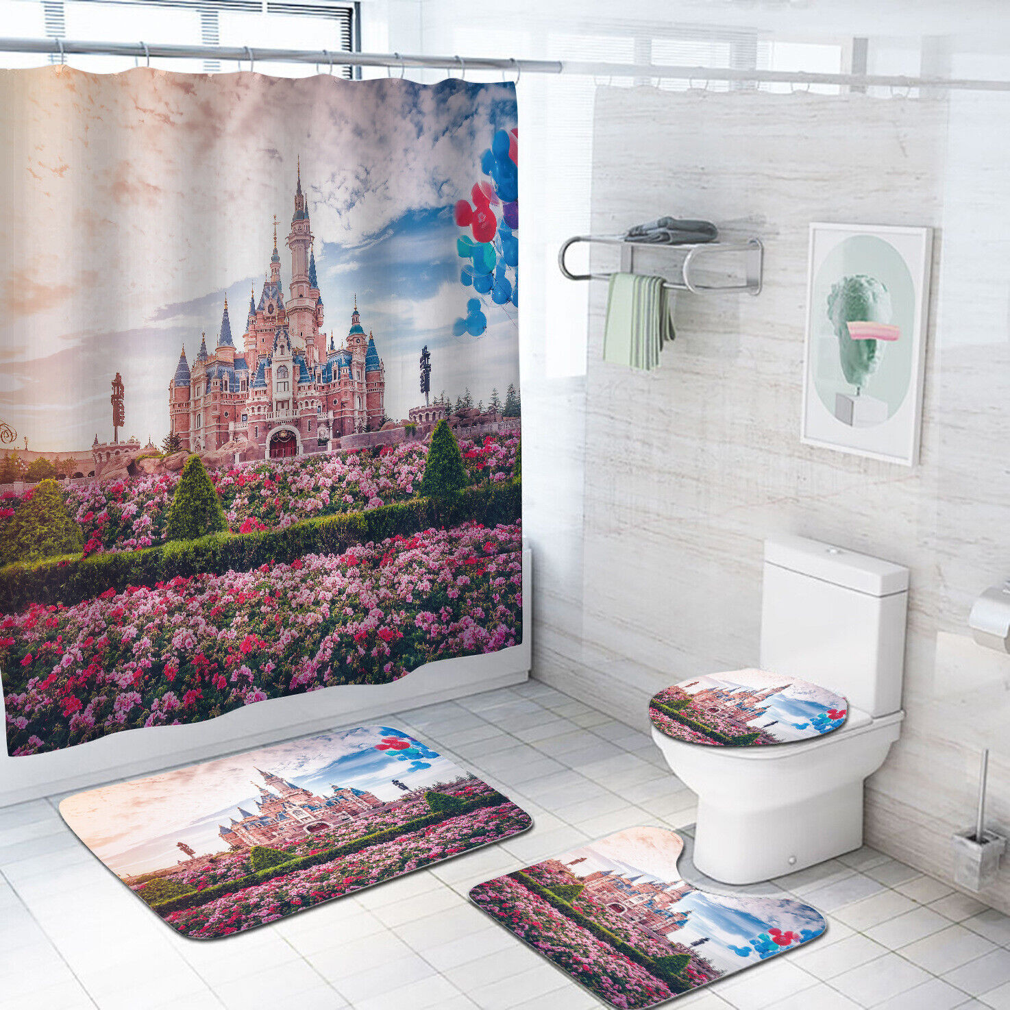 3D Disneyland Castle Garden Shower Curtain - Magical Prints