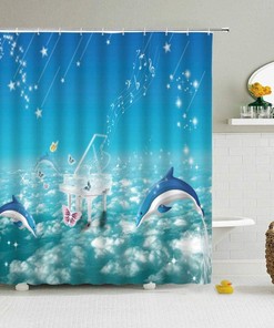 3D Dolphin Marine Life Shower Curtain for a Beachy Bathroom
