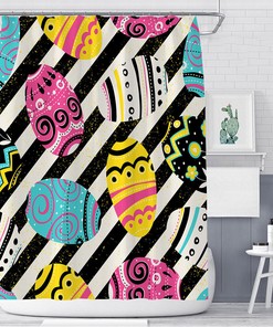 3D Easter Colorful Eggs Stripes Shower Curtain - Festive Prints