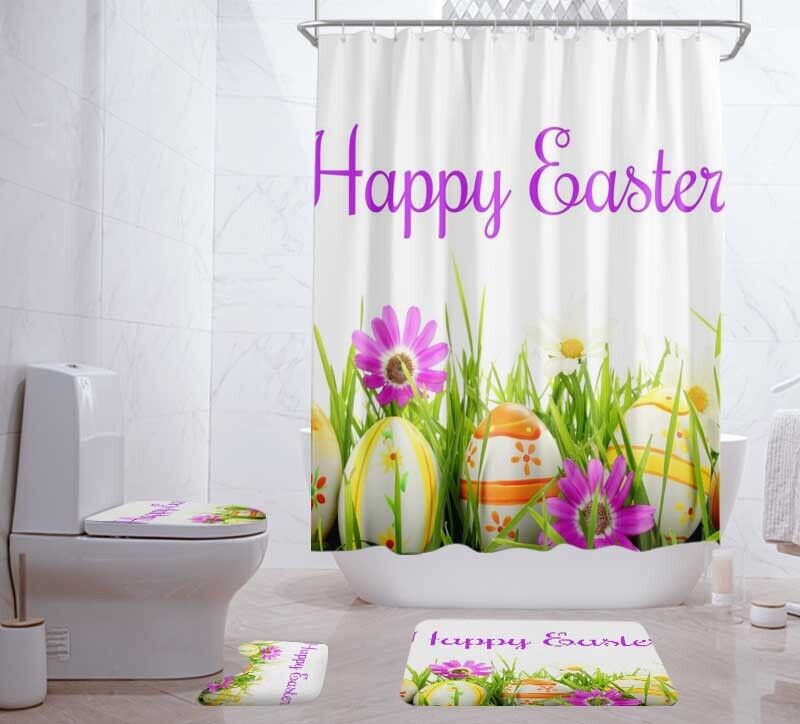 3D Easter Eggs Flower Grass Shower Curtain - Festive And Nature Prints