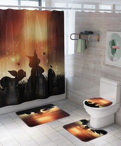 3D Easter Eggs Rabbit Grass Shower Curtain Lid Toilet Mat Bathroom New- For A Festive Bathroom Setting