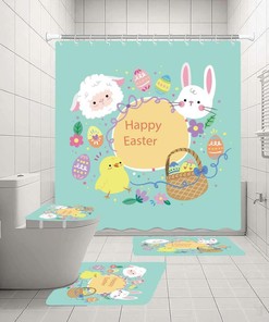 3D Easter Eggs Rabbit Shower Curtain Lid Set- For A Festive Bathroom Decor