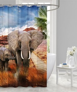 3D Elephant Wild Animal Print Shower Curtain - Animal Prints