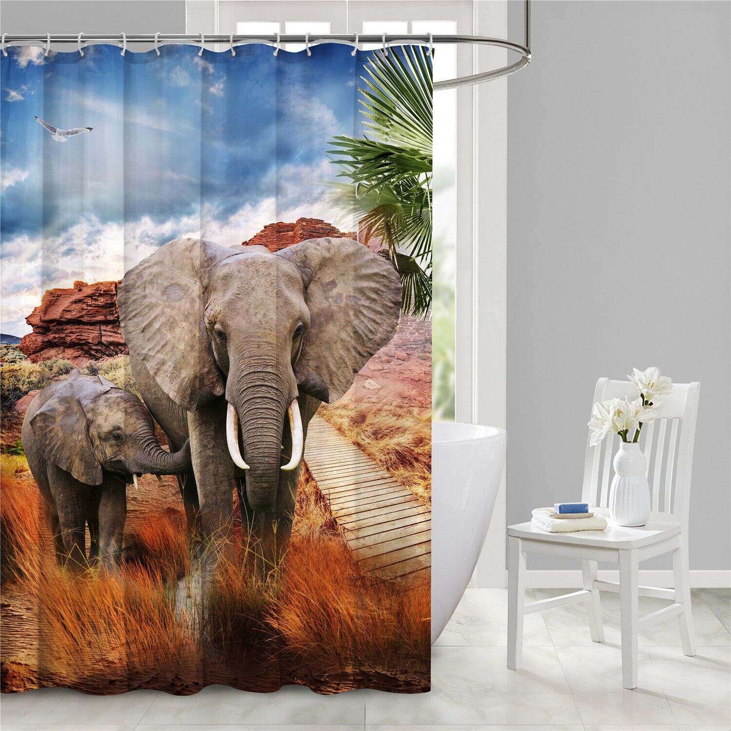 3D Elephant Wild Animal Print Shower Curtain - Animal Prints