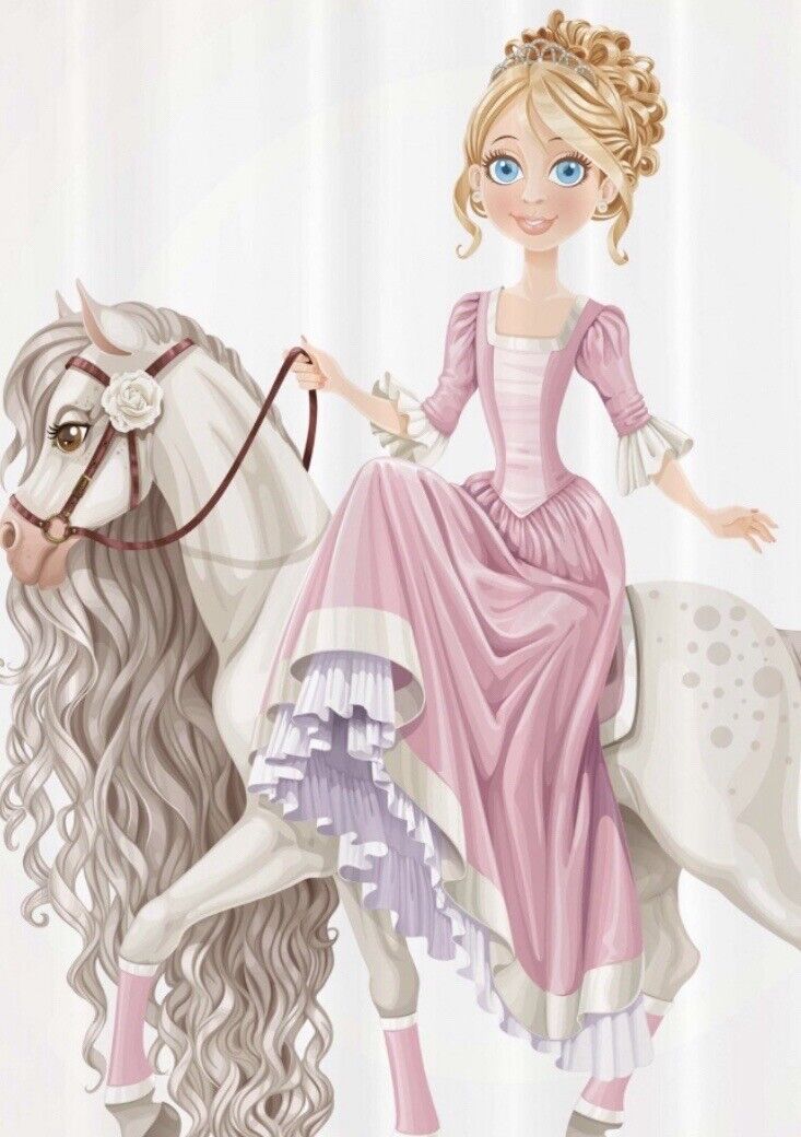 3D Fabric Shower Waterproof Curtain Bathroom Girls Decor with Princess on a Horse Design